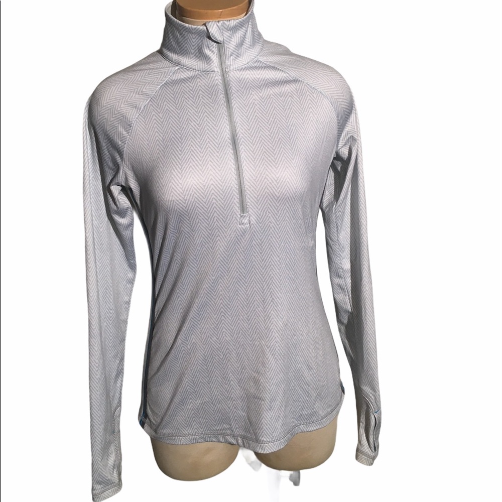 Athleta Half Zip Chevron Striped  Pullover White